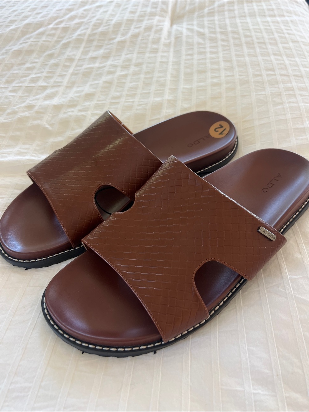 Aldo Brown Textured Slide Sandals